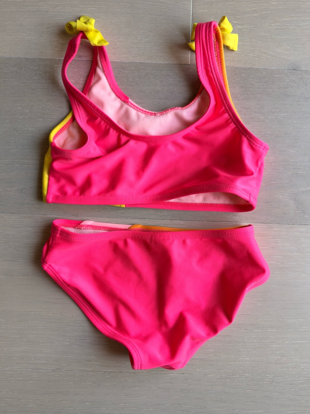 Cat & Jack Colorblock Girls' Two-Piece Swimsuit - Pink, Yellow & Orange Size 6/7 - Picture 2 of 3